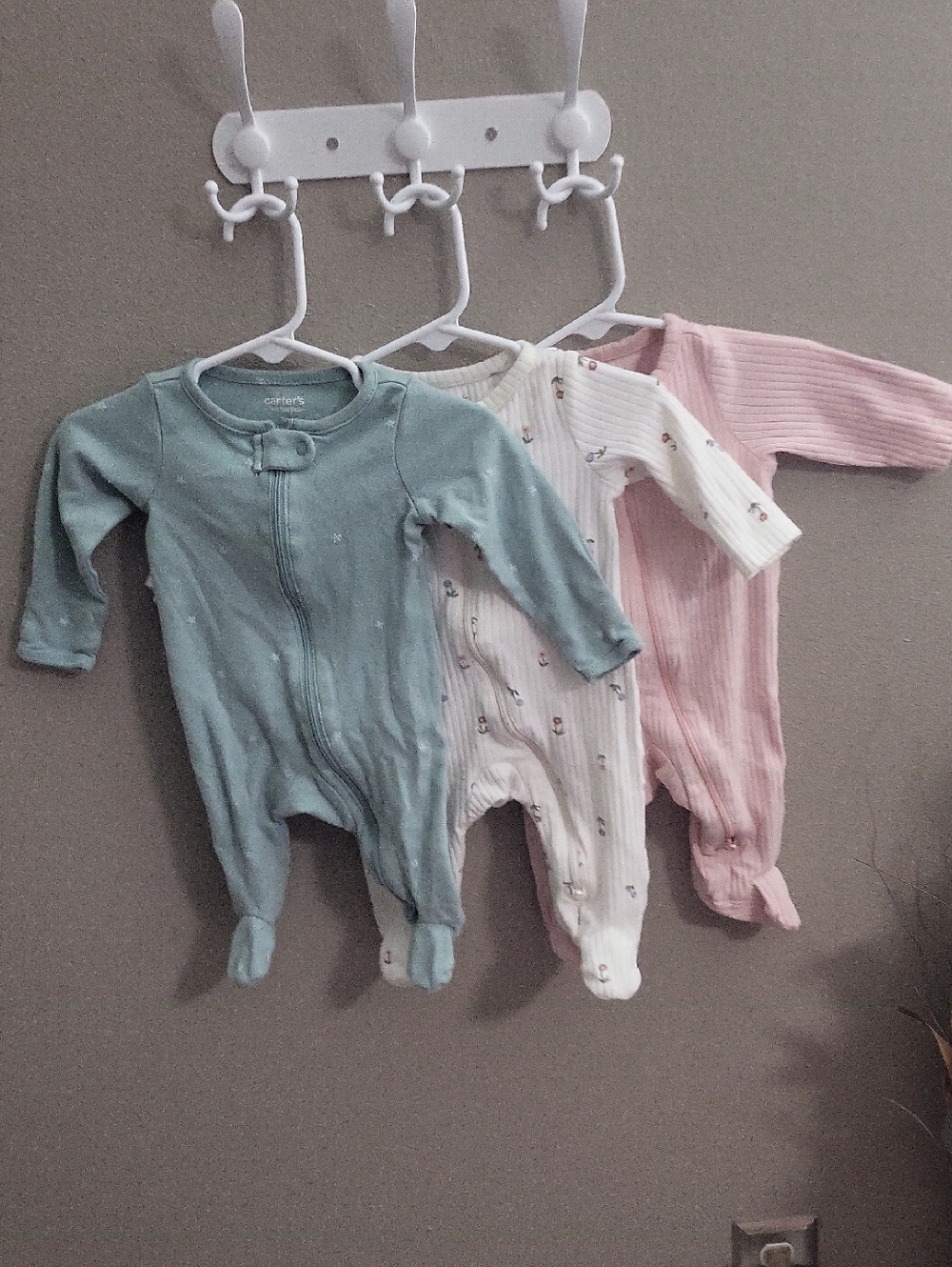 Carter's Footed One-Piece Sleepers — Sage, Cream & Pink Set